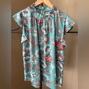 Floral Print Top in Teal and Red